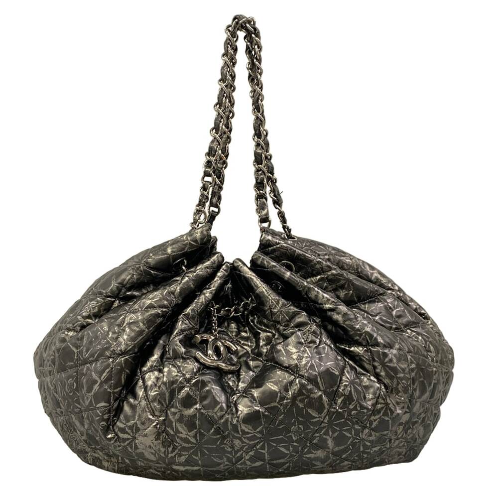 Chanel Melrose Cabas Tote Bag Black Silver